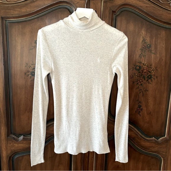Ralph Lauren ~ Ivory Heathered Long Line Slim Fit Turtleneck Top ~ Small/Medium - Picture 1 of 10